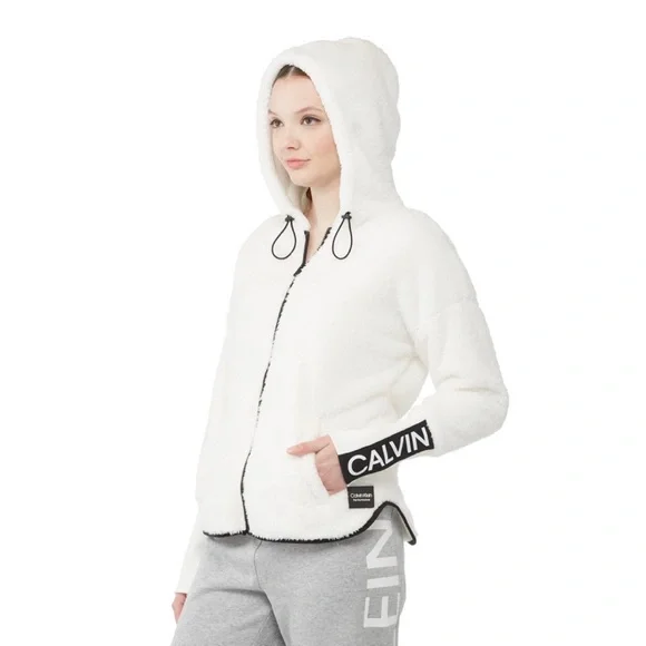 Calvin Klein | Performance Logo Tape Drop Shoulders Zip Front White Jacket - S/P - Picture 3 of 6
